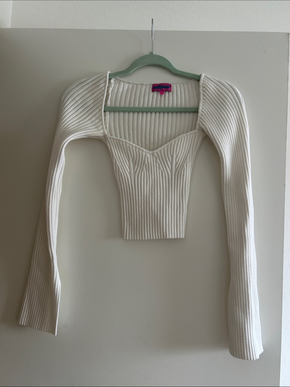 Edikted Ivory Ribbed Long-Sleeve Crop Top